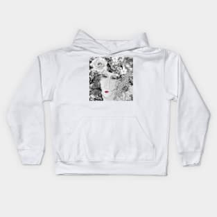 Black and white Modigliani with red lips Kids Hoodie